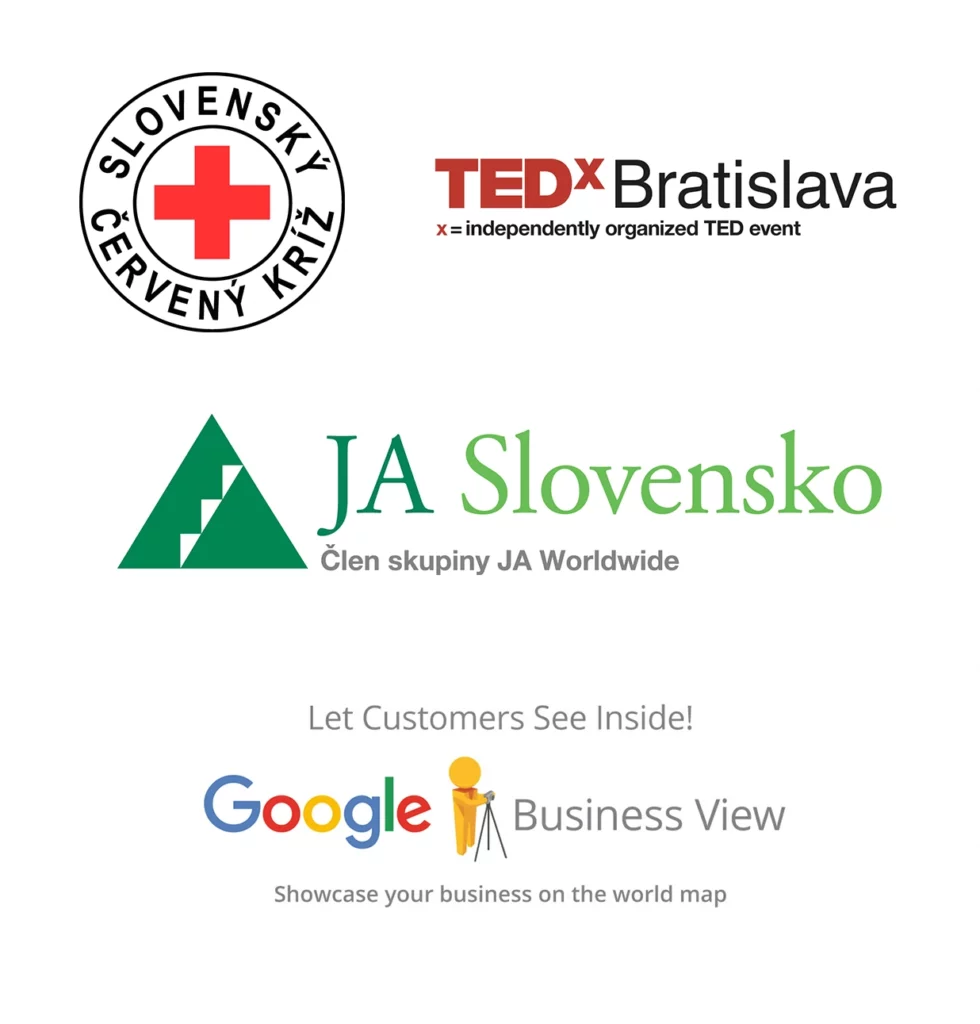 Obrázok s logami organizácií a neziskových organizácií, ktoré podporujem. Odkaz smeruje na stránku www.tedxbratislava.sk 